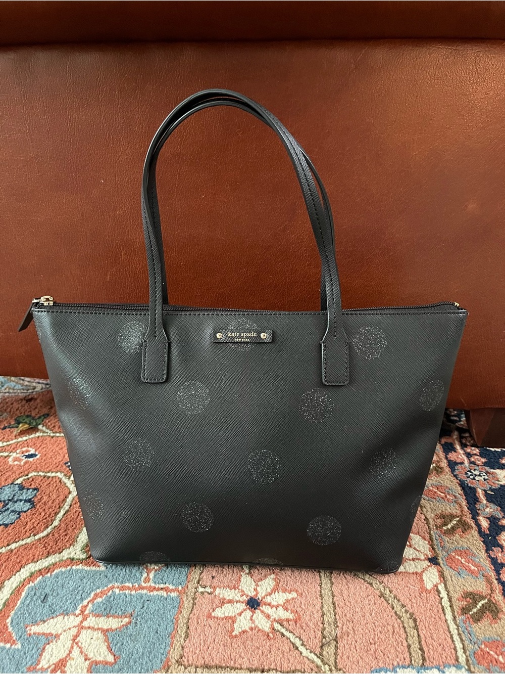 kate spade black glitter dot tote